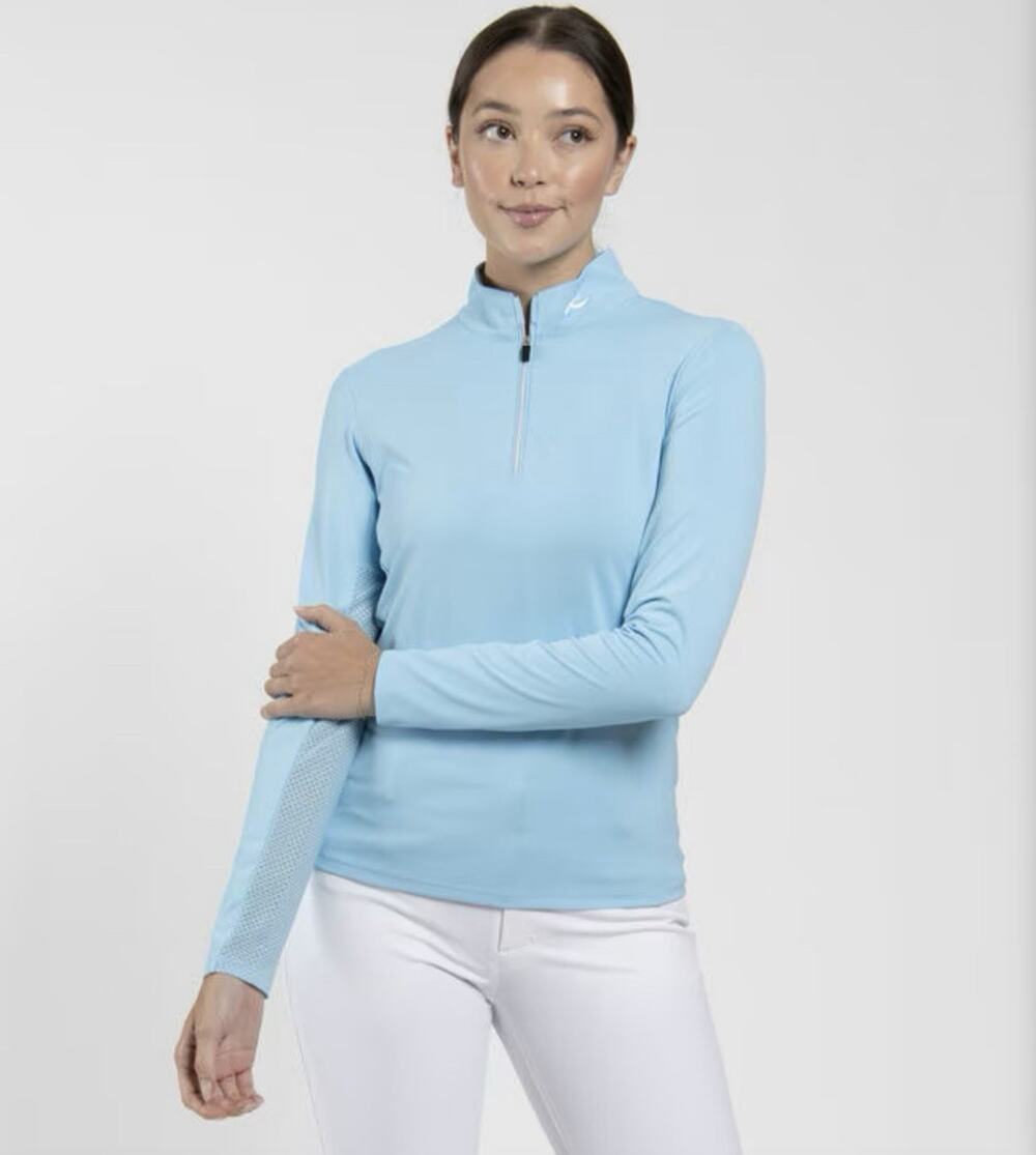 Kjus Women's Sunshine Sport Half-Zip Size Medium (38) Blue Poolside UPF 50+
